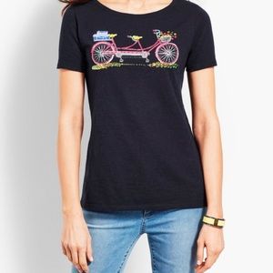 Talbots | Whimsical Embellished Bicycle Tee. Navy. Small.
